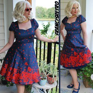 Poppy Navy Red Fifties 50 Pinup Swing Retro Dress